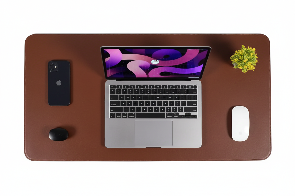 Double Side PU Leather Desk Mat + Free Mouse Pad - Brown