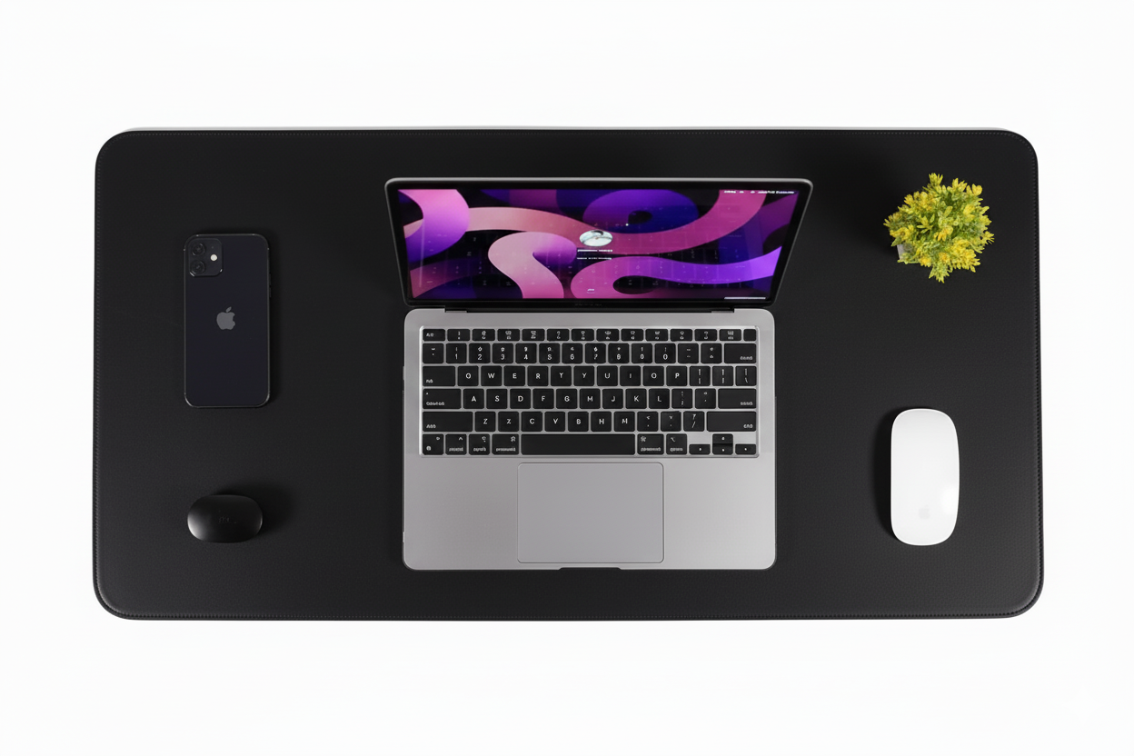 Double Side PU Leather Desk Mat + Free Mouse Pad - Black