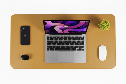 Double Side PU Leather Desk Mat + Free Mouse Pad - Mustard
