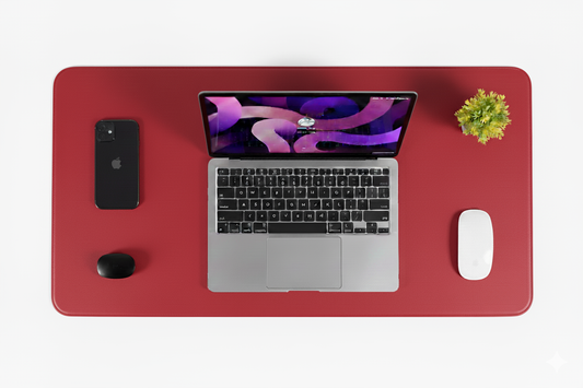 Double Side PU Leather Desk Mat + Free Mouse Pad - Maroon