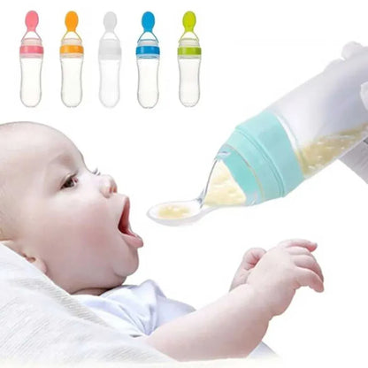 Silicone Baby Feeding Bottle with Spoon (random Color)