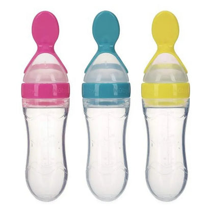 Silicone Baby Feeding Bottle with Spoon (random Color)